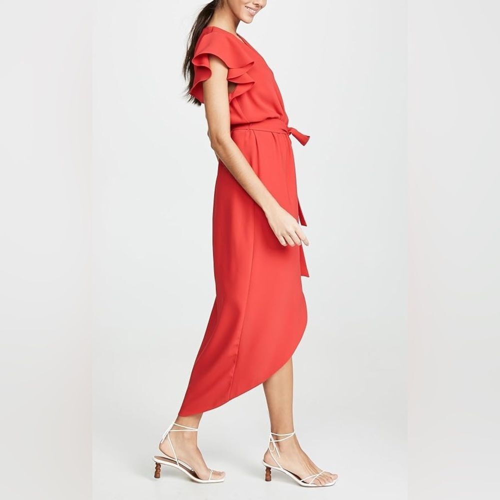 Amanda Uprichard Martinique Dress Red Size Small Faux Wrap with Ruffle